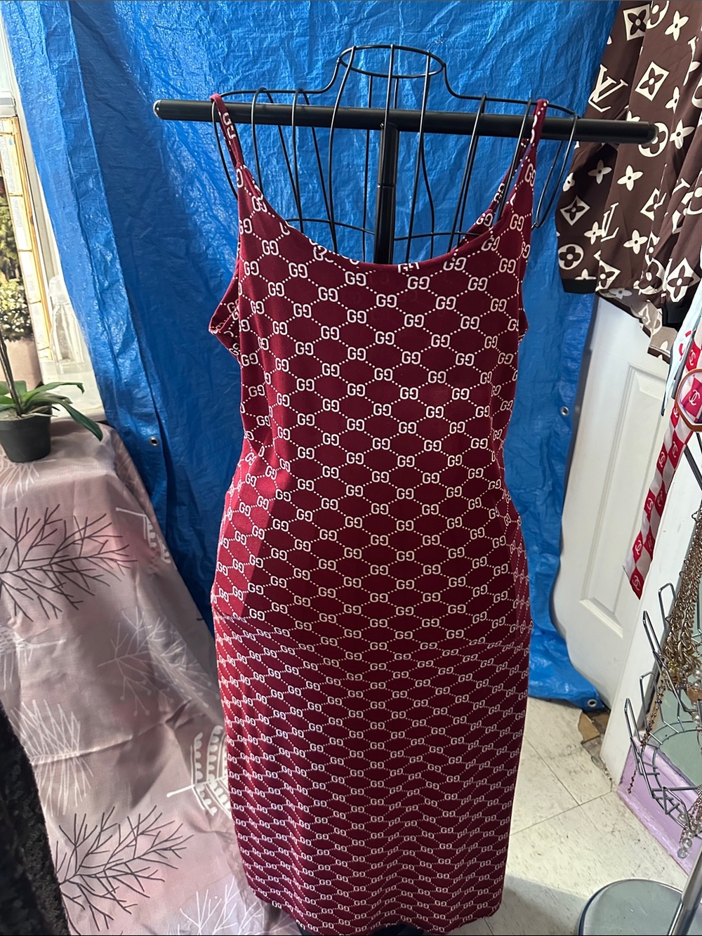 Red Patterned Slip Dress